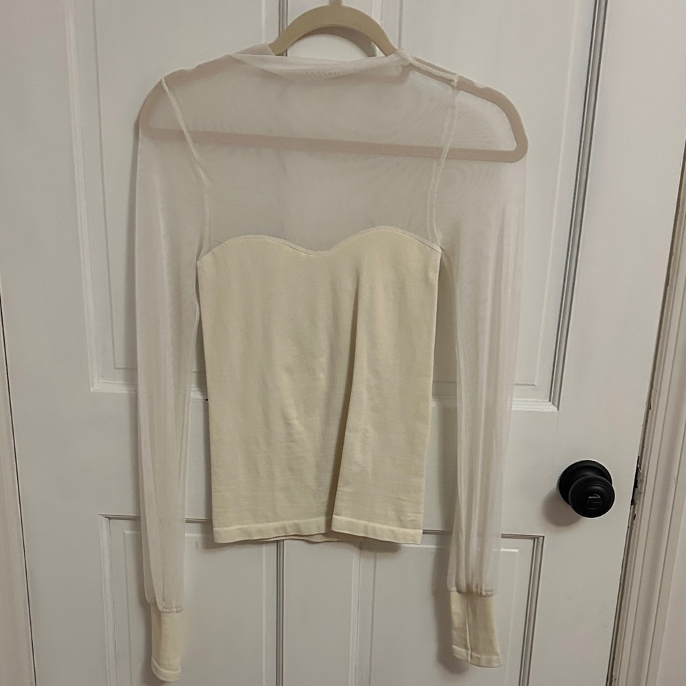 Free People Cream Sheer Mesh Overlay Strapless Bodice Top